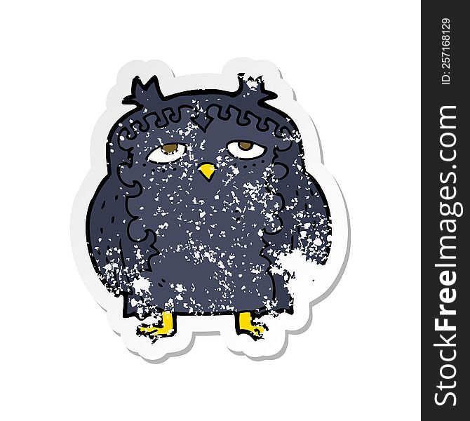 Retro Distressed Sticker Of A Cartoon Wise Old Owl