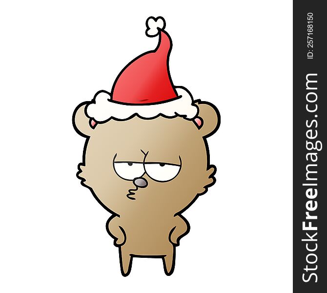 Bored Bear Gradient Cartoon Of A Wearing Santa Hat