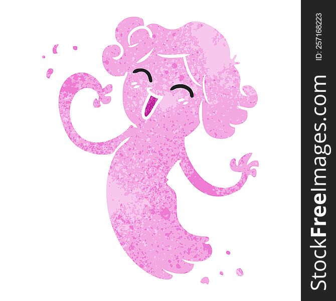 Retro Cartoon Doodle Of A Happy Pink Ghost