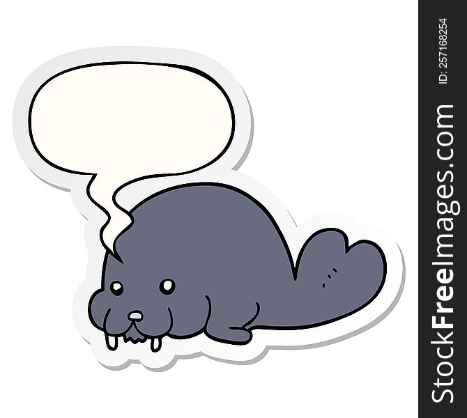 Cute Cartoon Walrus And Speech Bubble Sticker