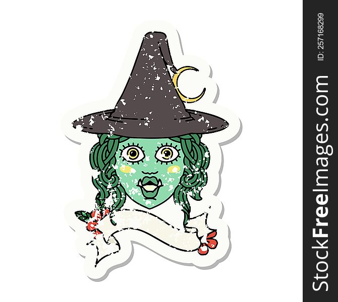 Half Orc Witch Character Face Grunge Sticker