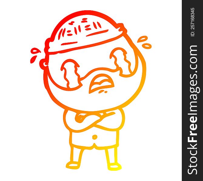 Warm Gradient Line Drawing Cartoon Bearded Man Crying