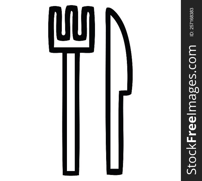 Line Drawing Cartoon Knife And Fork