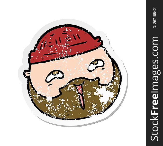 distressed sticker of a cartoon male face with beard