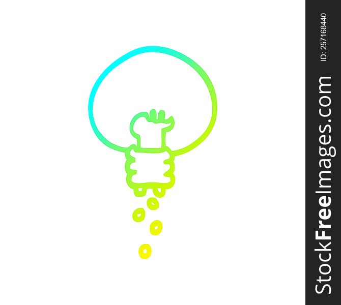 cold gradient line drawing of a cartoon shining light bulb