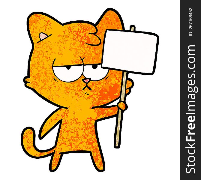 bored cartoon cat with sign post. bored cartoon cat with sign post