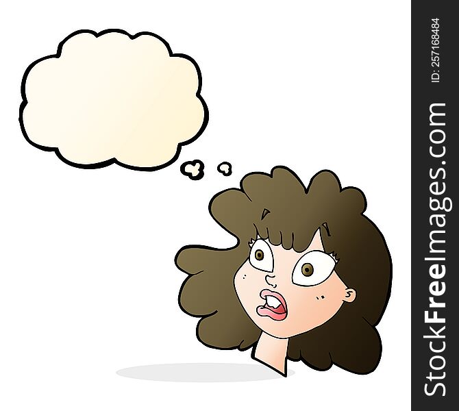 Cartoon Shocked Female Face With Thought Bubble