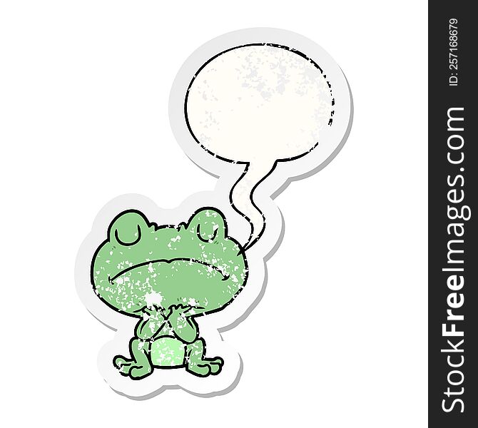 Cartoon Frog Waiting Patiently And Speech Bubble Distressed Sticker