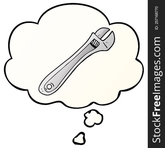 cartoon spanner with thought bubble in smooth gradient style