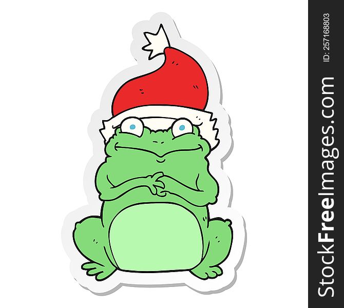 Sticker Of A Cartoon Frog Wearing Christmas Hat