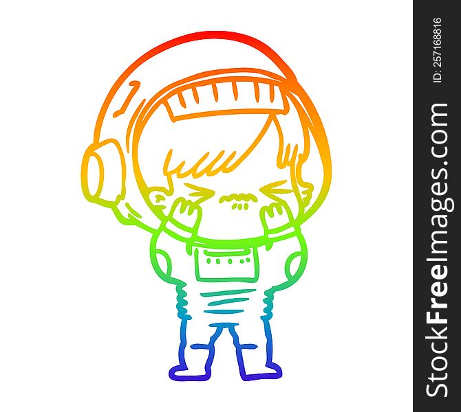 Rainbow Gradient Line Drawing Cartoon Space Girl Making Mistake