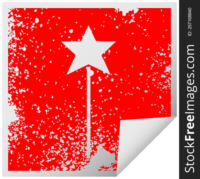 Distressed Square Peeling Sticker Symbol Star Wand
