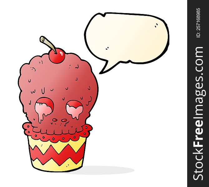 Spooky Skull Cupcake Cartoon With Speech Bubble