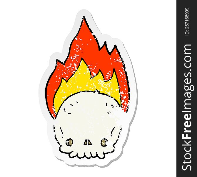 Distressed Sticker Of A Spooky Cartoon Flaming Skull