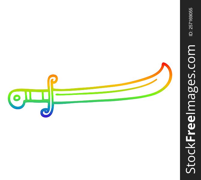 Rainbow Gradient Line Drawing Cartoon Jeweled Sword