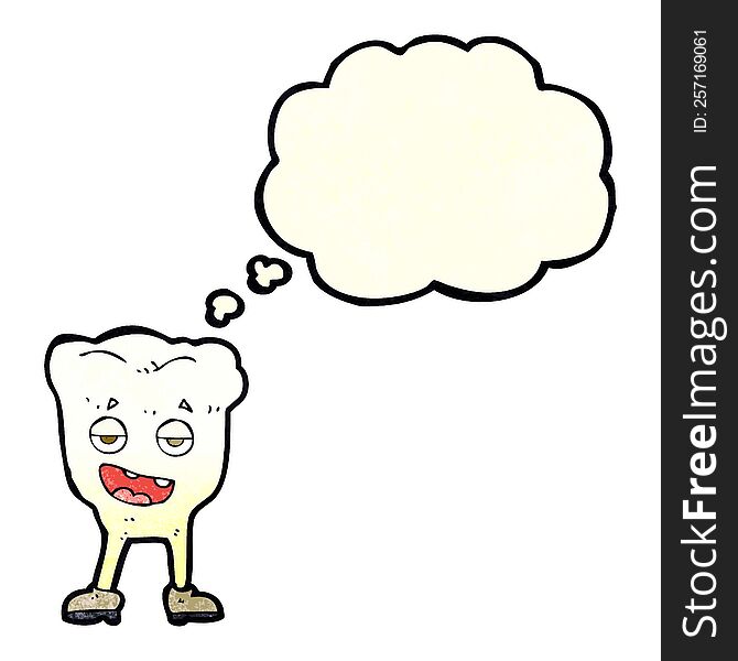 cartoon tooth looking smug with thought bubble