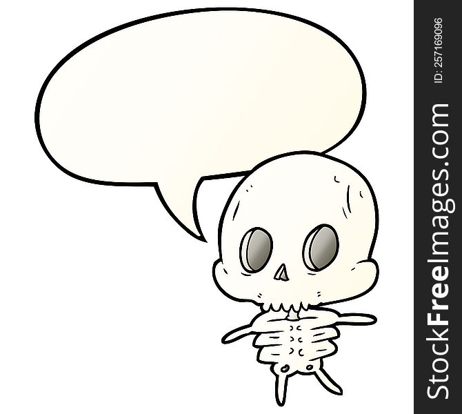 cute cartoon skeleton with speech bubble in smooth gradient style