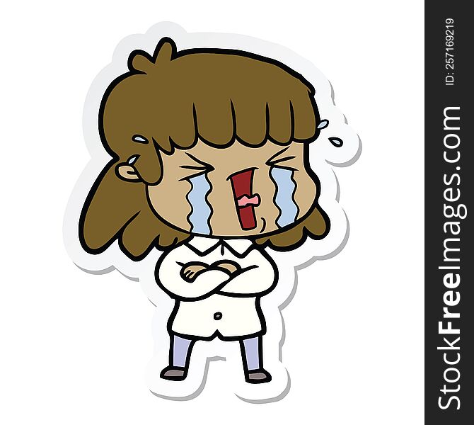 Sticker Of A Cartoon Woman In Tears