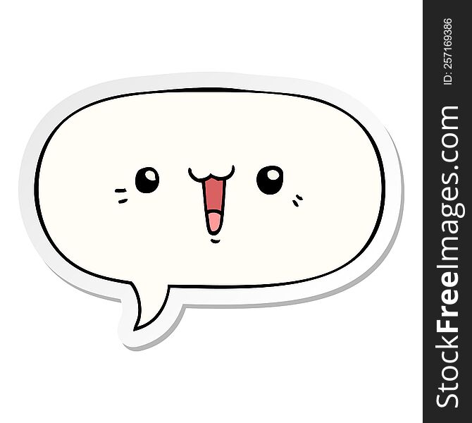 Happy Cartoon Face And Speech Bubble Sticker
