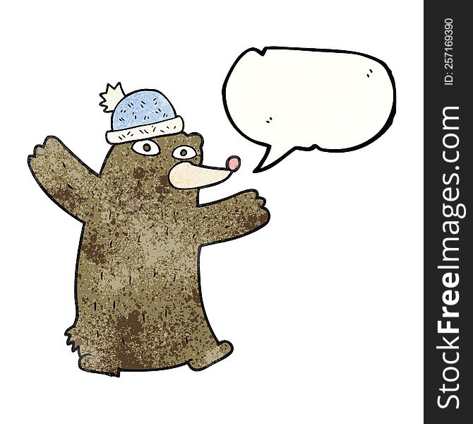 Speech Bubble Textured Cartoon Bear Wearing Hat