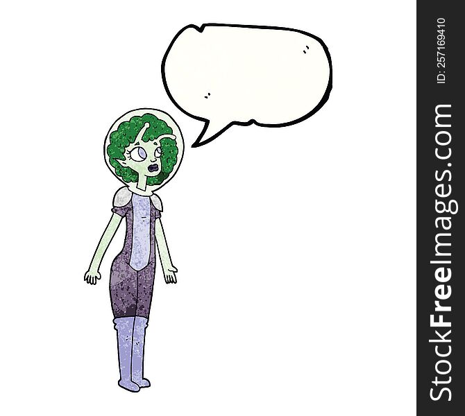 freehand speech bubble textured cartoon alien space girl