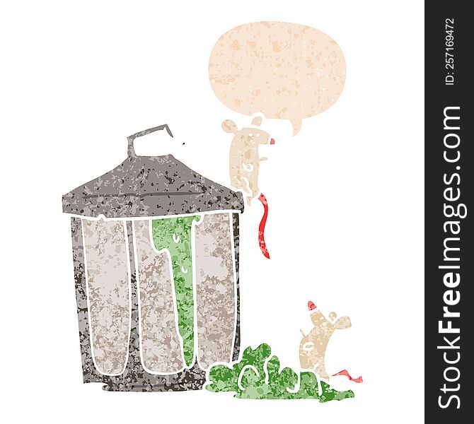 Cartoon Garbage Can And Speech Bubble In Retro Textured Style