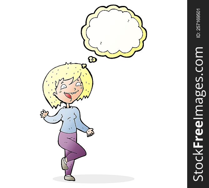 Cartoon Laughing Woman With Thought Bubble