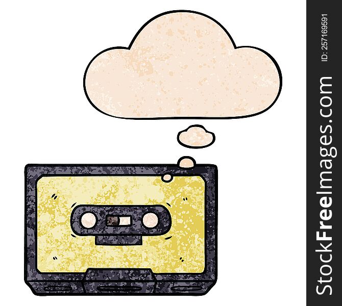 Cartoon Old Cassette Tape And Thought Bubble In Grunge Texture Pattern Style