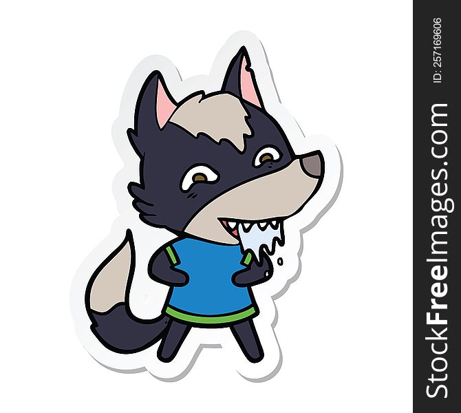 sticker of a cartoon hungry wolf