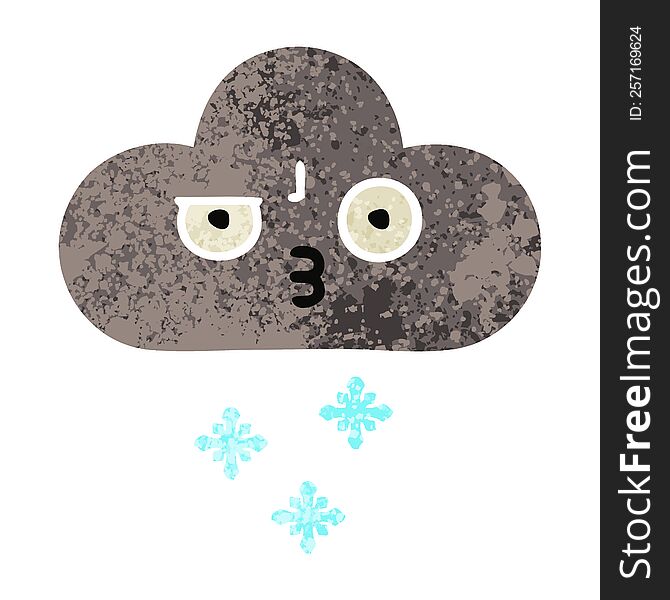 Retro Illustration Style Cartoon Storm Snow Cloud