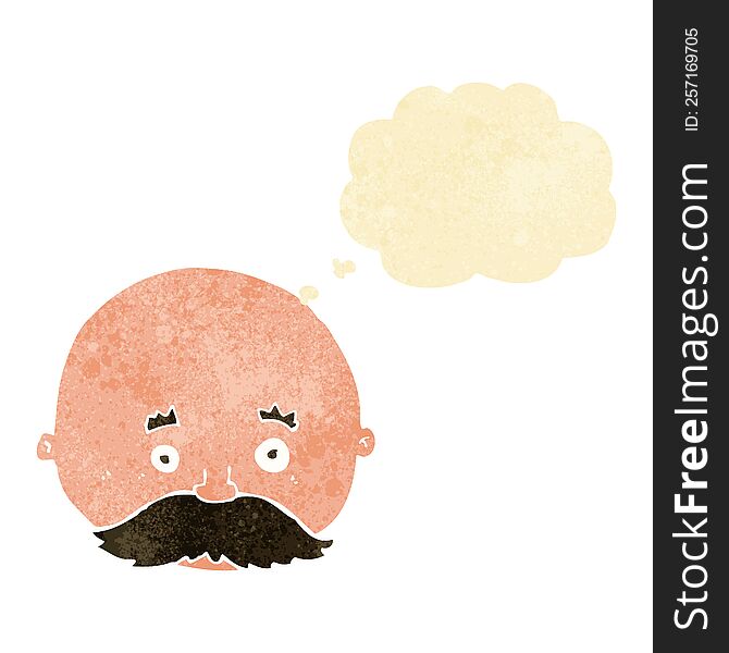 Cartoon Bald Man With Mustache With Thought Bubble