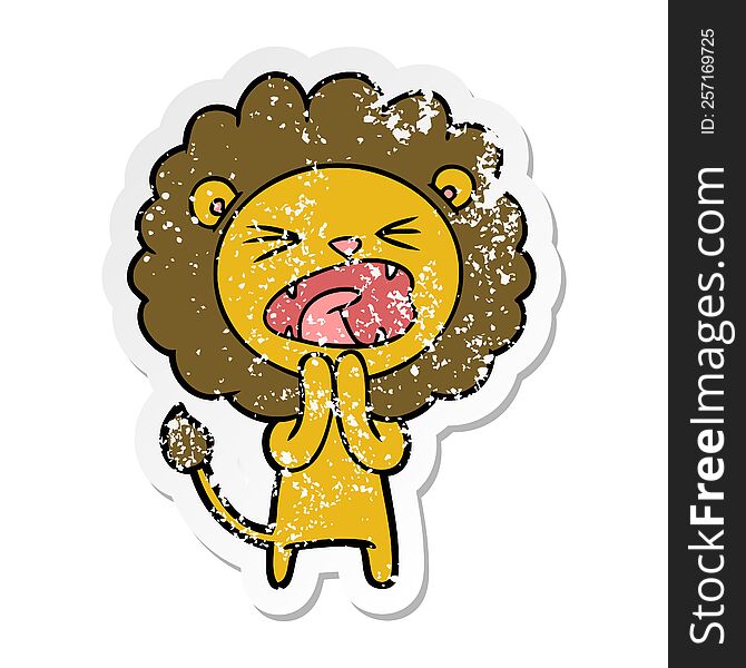 distressed sticker of a cartoon lion praying
