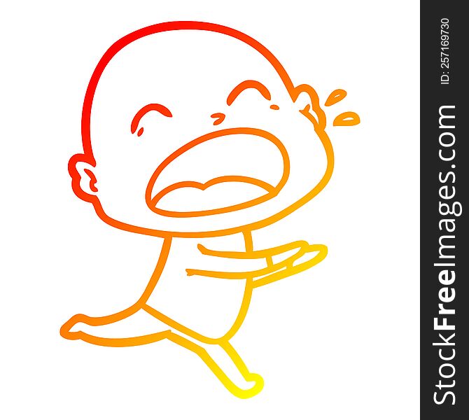warm gradient line drawing of a cartoon shouting bald man