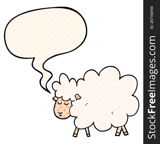 cartoon sheep with speech bubble in comic book style