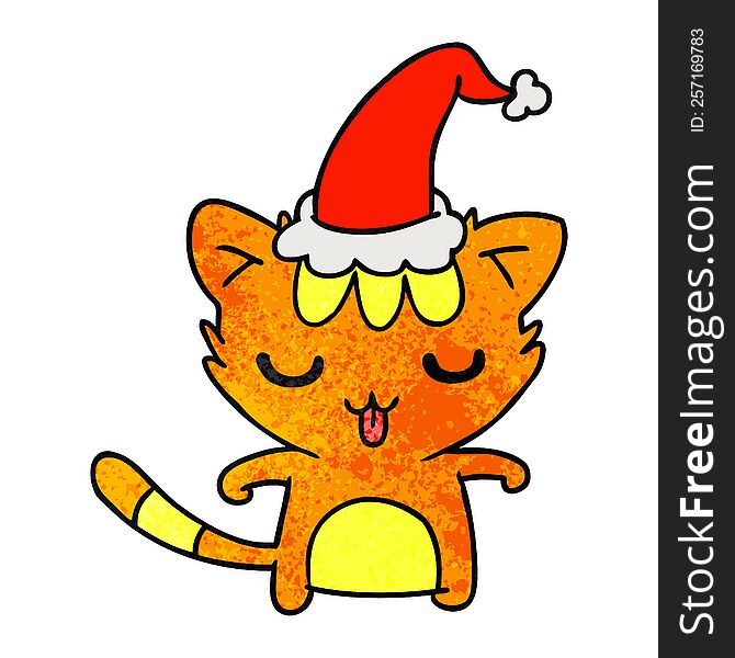 Christmas Textured Cartoon Of Kawaii Cat