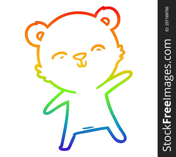 Rainbow Gradient Line Drawing Happy Cartoon Polar Bear Pointing