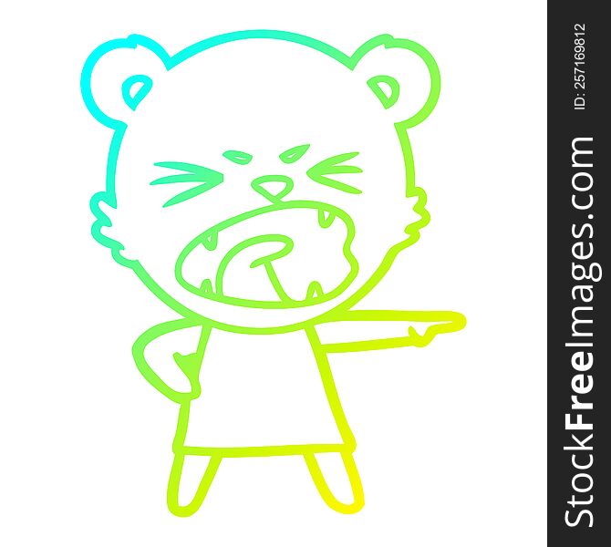 Cold Gradient Line Drawing Angry Cartoon Bear In Dress Shouting