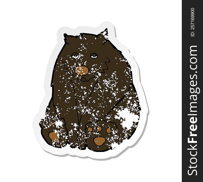 retro distressed sticker of a cartoon unhappy black bear