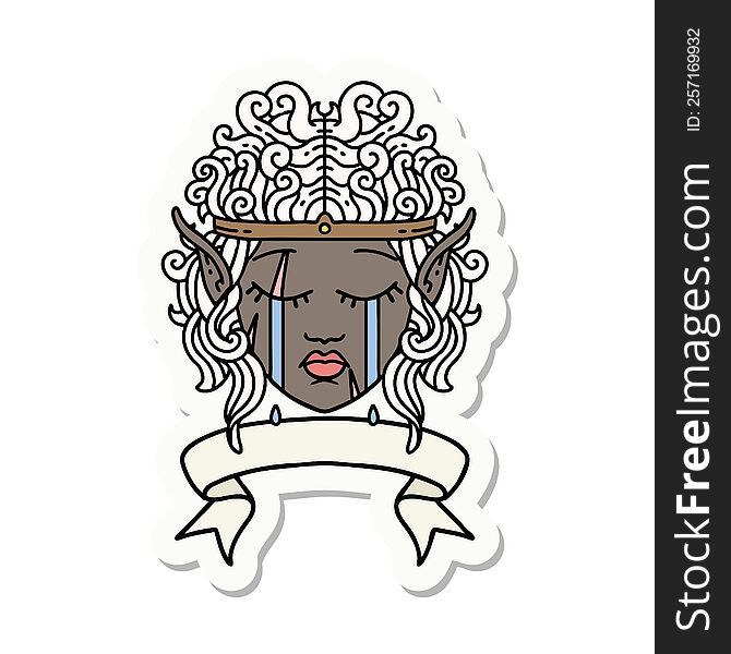 Crying Elf Barbarian Character Face With Banner Sticker