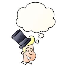 Cartoon Man Wearing Top Hat And Thought Bubble In Smooth Gradient Style Stock Photo
