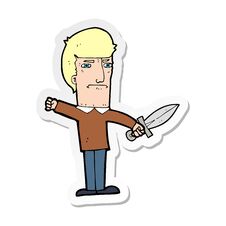 Sticker Of A Cartoon Man With Knife Royalty Free Stock Photography
