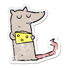 Distressed Sticker Of A Cartoon Mouse With Cheese Royalty Free Stock Photos