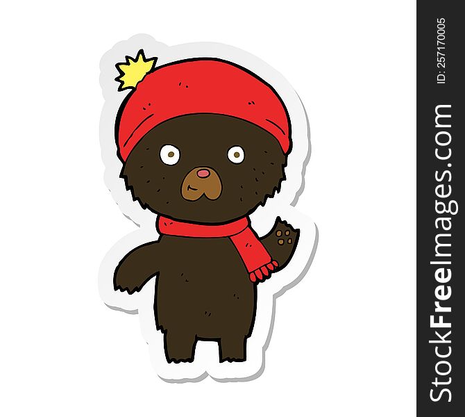 Sticker Of A Cartoon Waving Black Bear