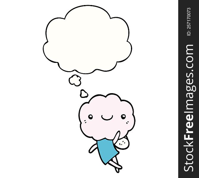 cute cloud head creature with thought bubble. cute cloud head creature with thought bubble