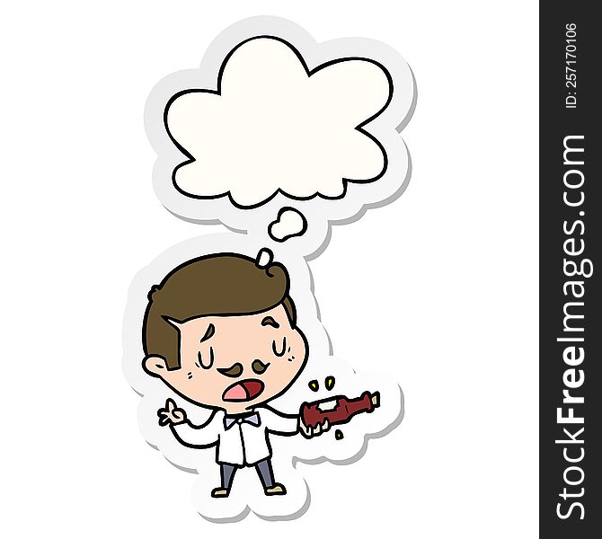 cartoon wine expert and thought bubble as a printed sticker