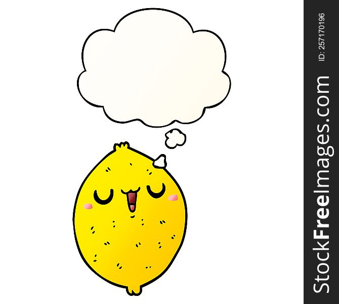 Cartoon Happy Lemon And Thought Bubble In Smooth Gradient Style