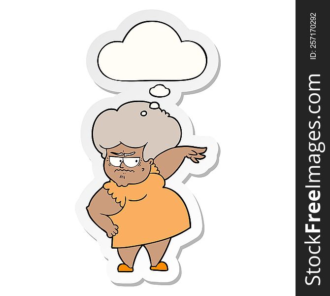Cartoon Angry Old Woman And Thought Bubble As A Printed Sticker