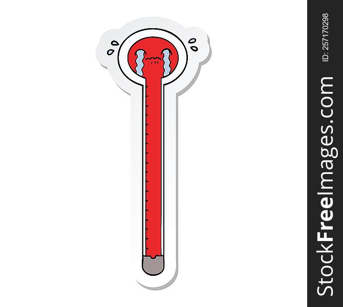 Sticker Of A Cartoon Thermometer Crying