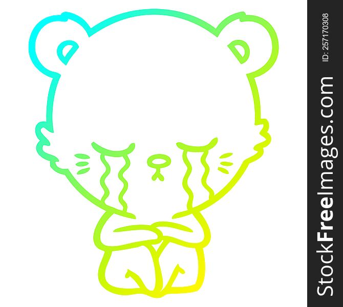 cold gradient line drawing of a crying cartoon polarbear