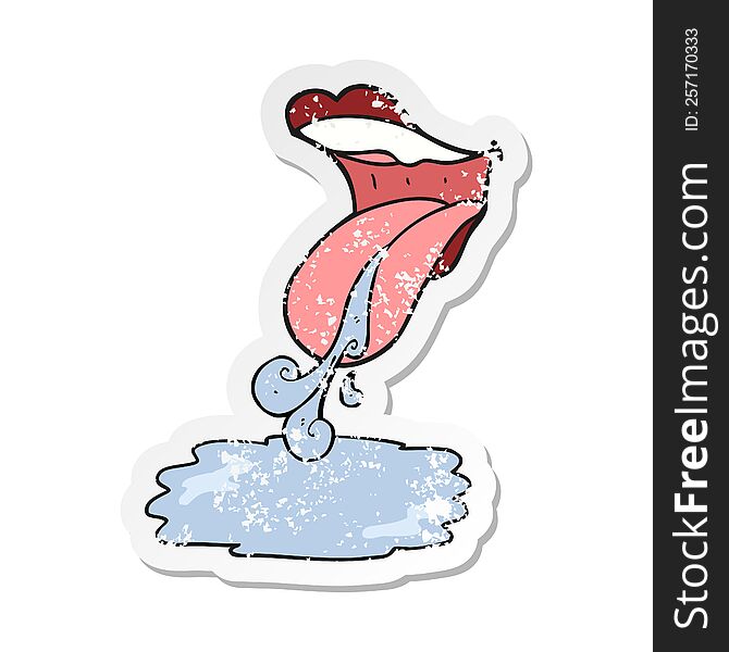 retro distressed sticker of a cartoon mouth drooling